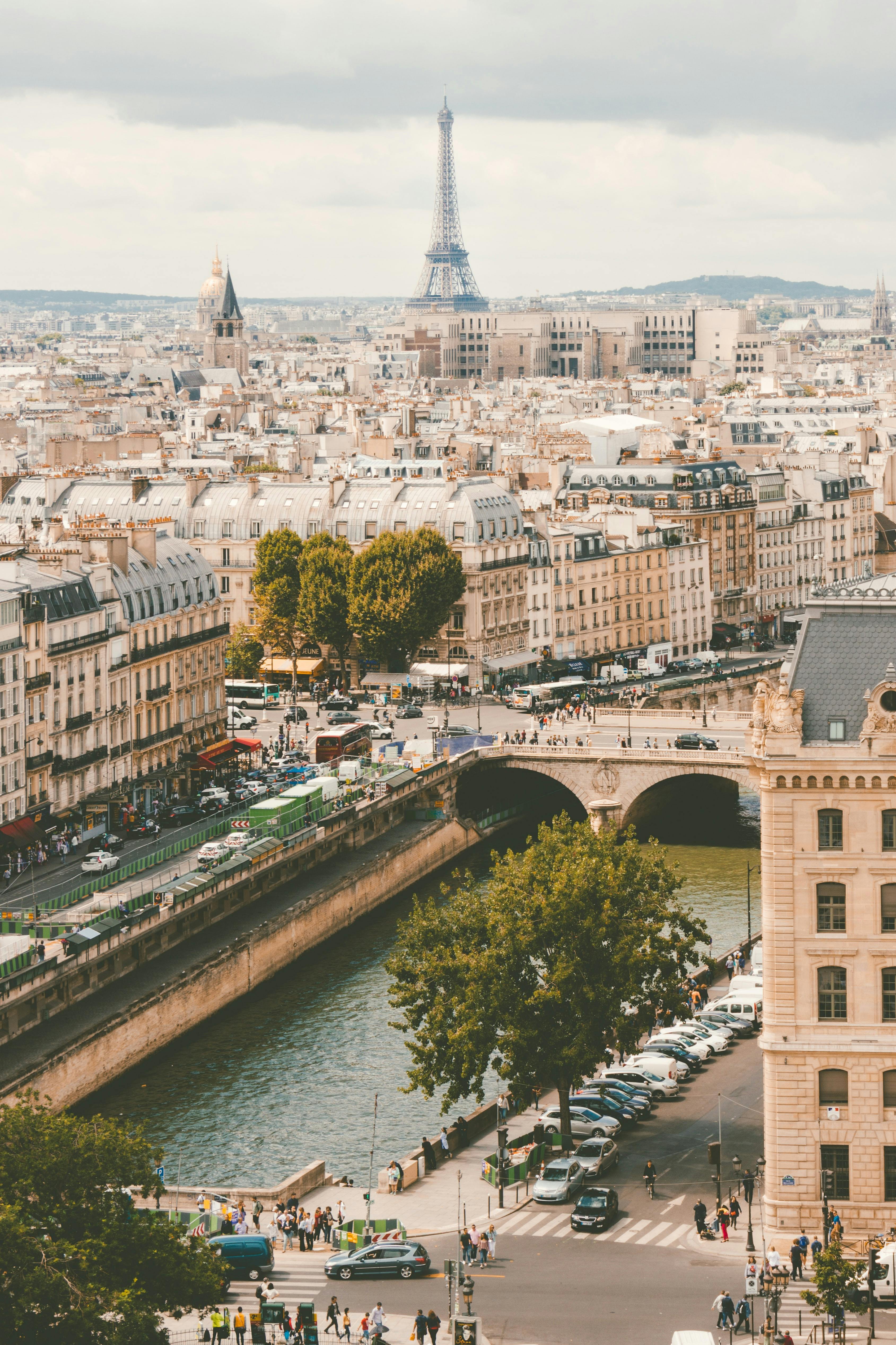 Vue du pont Saint-Michel et de la Tour Eiffel depuis Notre-Dame de Paris